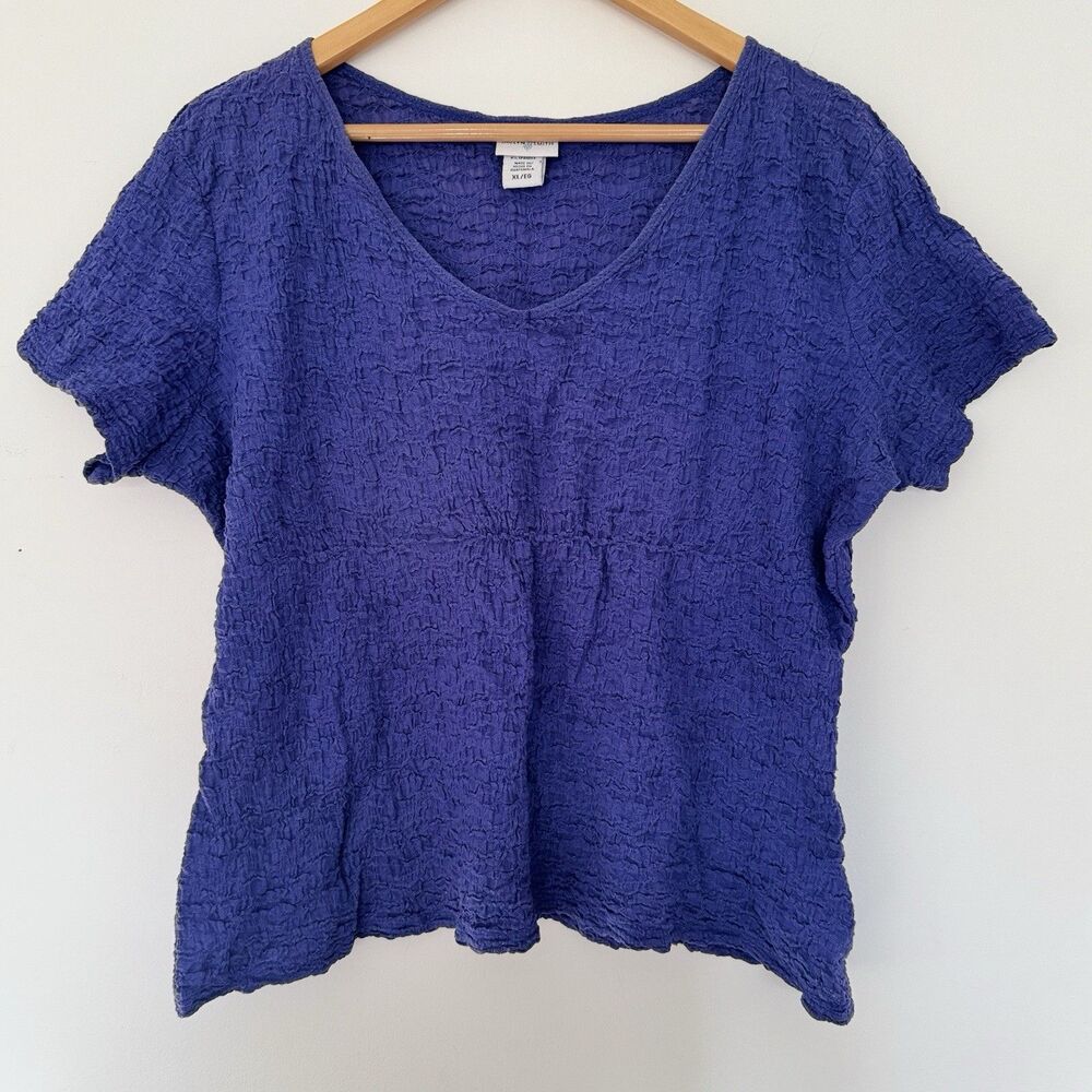 Jaclyn Smith Top XL Indigo Blue Artsy Stretch Y2K Shirt Blouse Babydoll Whimsy